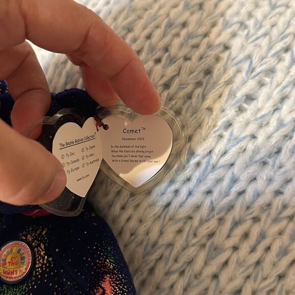 ty Comet Rare Beanie Baby of the Month Galaxy Glitter Purple Teddy November 2003 - Picture 6 of 8